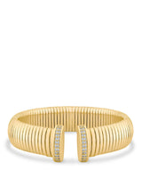 Round Pavé Cubic Zirconia Open Coil Bracelet in 14K Gold-Plated Brass