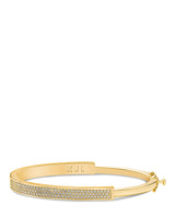 Pavé Cubic Zirconia Half Oval Hinged Bangle in Plated Brass