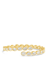 Oval Cubic Zirconia Bezel Wrap Bracelet in Gold-Plated Brass