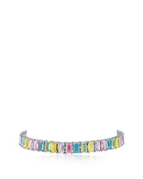 Emerald-Cut Pastel Cubic Zirconia Tennis Bracelet in Rhodium-Plated Brass