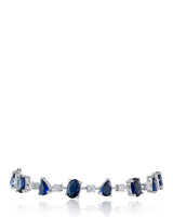 Multi-Shape and Blue Cubic Zirconia Tennis Bracelet in Rhodium-Plated Brass
