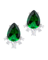 Aretes con zirconias cúbicas verdes en forma de pera en latón bañado en rodio