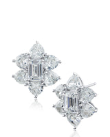 Emerald-Cut and Heart Cubic Zirconia Cluster Earrings in Rhodium-Plated Brass