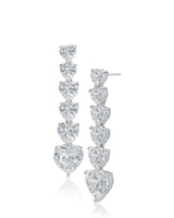 Graduated Heart Cubic Zirconia Drop Earrings in Rhodium-Plated Brass