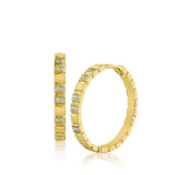 Round Cubic Zirconia Alternating Hoop Earrings in 14K Gold-Plated Brass