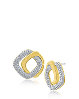 Pavé Cubic Zirconia Double Square Earrings in Plated Brass