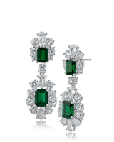 Emerald-Cut and Pear Cubic Zirconia Double Drop Earrings in Rhodium-Plated Brass