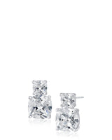 Petite Double Cushion-Cut Cubic Zirconia Drop Earrings in Rhodium-Plated Brass