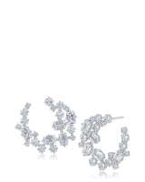 Round and Emerald-Cut Cubic Zirconia Hoop Earrings in Rhodium-Plated Brass