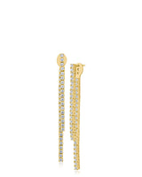 Round Cubic Zirconia Front-Back Linear Drop Earrings in Gold-Plated Brass