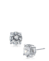Round Cubic Zirconia Stud Earrings in Gold-Plated or Rhodium-Plated Brass