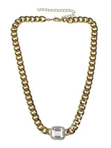 Cubic Zirconia Halo Chunky Chain Necklace in 18K Gold-Plated Brass