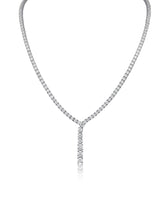 Round Cubic Zirconia Drop Tennis Necklace in Rhodium-Plated Brass