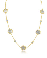 Round Cubic Zirconia and Clover Station Necklace in Gold-Plated Brass