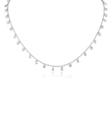 Multi-Shape Mini Cubic Zirconia Charm Necklace in Rhodium-Plated Brass