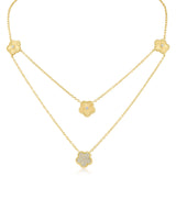 Pavé Cubic Zirconia Clover Double Strand Necklace in Plated Brass