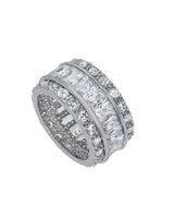 Emerald-Cut Cubic Zirconia Channel Eternity Band in Rhodium-Plated Brass