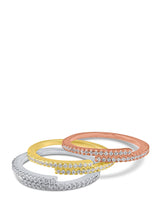 Pavé Cubic Zirconia Crossover Stackable Bands in Three-Tone Plated Brass