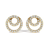 Aretes de botón de doble círculo con diamantes de 3/8 ct. p.t. en oro amarillo de 14K