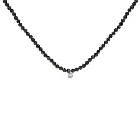 Diamond Accent Black Spinel Bead Station Necklace in Sterling Silver, photo 1