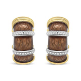 Aretes de aro Huggie con diamantes de 9/10 ct. p.t. en plata de ley con baño flash de oro amarillo y blanco de 18K