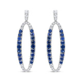 1.11 Ct. T.W. Diamond and Blue Sapphire Openwork Oval Dangle Earrings in 18K White Gold