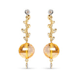 Aretes de botón colgantes con diamantes de 2/3 ct. p.t. y bola de citrino amarillo de 25mm en oro amarillo de 18K