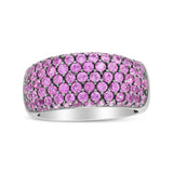 Anillo de banda clásico de varias hileras con rodio negro y zafiro rosa en oro blanco de 18K