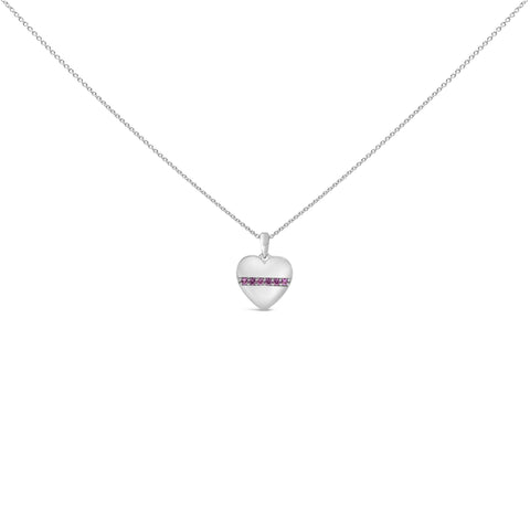 Lab-Created Pink Sapphire Bar Heart Pendant Necklace in Sterling Silver, photo 1