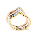 Conjunto de anillos de banda apilables de chevrón en V geométrico con diamantes de 1/4 ct. p.t. en oro de 14K