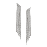 Round Cubic Zirconia Tiered Fringe Earrings in Rhodium-Plated Brass