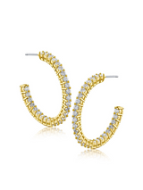 Cubic Zirconia Inside-Out Hoop Earrings in Yellow Gold-Plated Brass