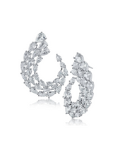 Pear Cubic Zirconia Swirl Earrings in Rhodium-Plated Brass