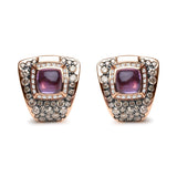 Aretes de botón geométricos con diamantes blancos y marrones tratados de 1 1/2 ct. p.t. y amatista de 7mm en oro rosa de 18K