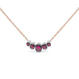 3/4 Ct. T.W. Pave Diamonds and Graduated Red Ruby Gemstone Curved Bar Choker Necklace in 18K Rose Gold