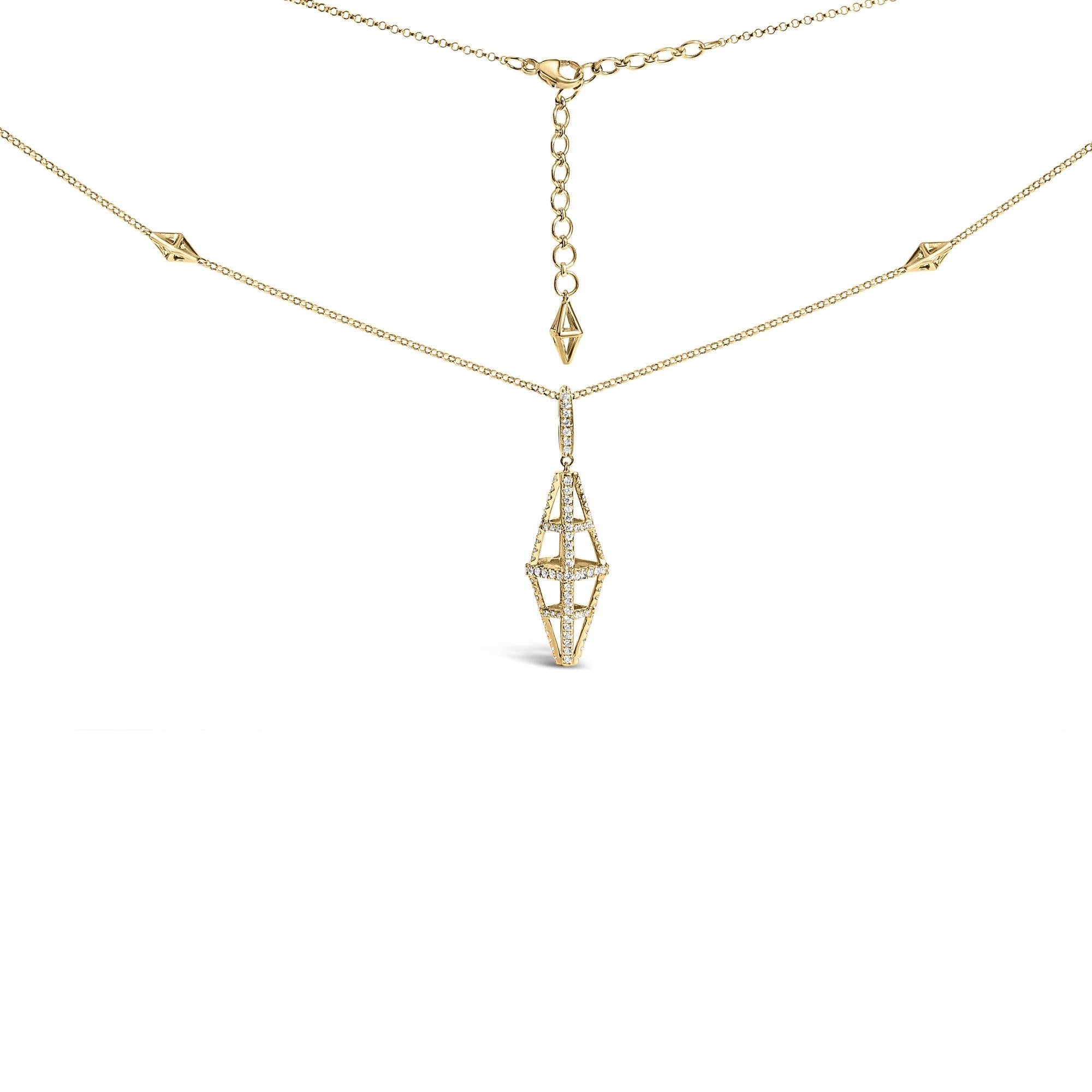 1 Ct. T.W. Diamond Studded Geometric Double Pyramid Pendant Necklace in 14K Yellow Gold, photo 1