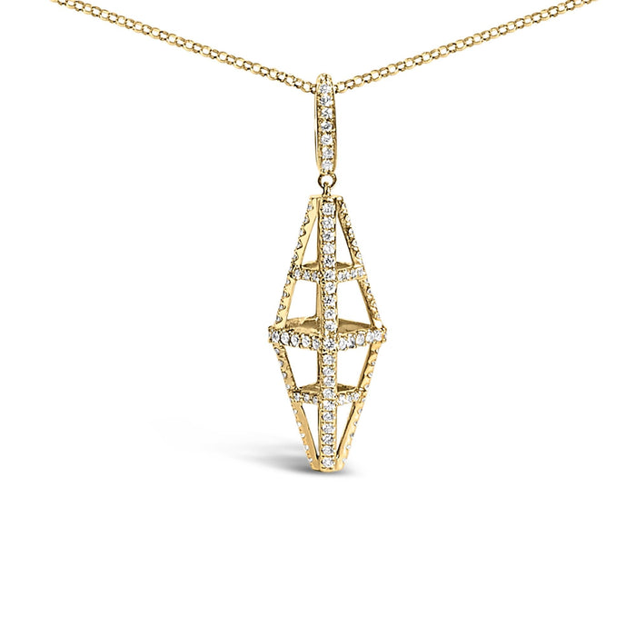 1 Ct. T.W. Diamond Studded Geometric Double Pyramid Pendant Necklace in 14K Yellow Gold, photo 2