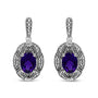 Aretes de botón con detalles de diamante y amatista púrpura ovalada de 8x6mm en plata de ley, foto 1