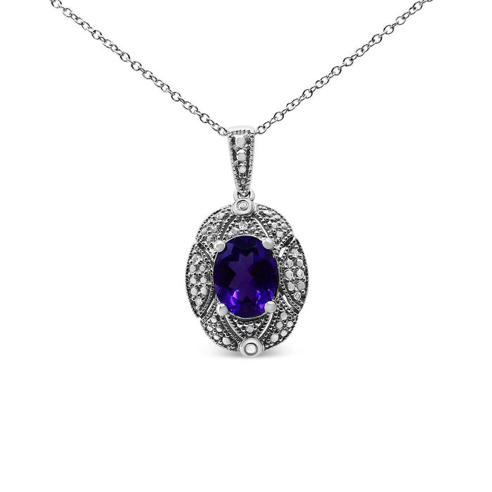Diamond Accent and 9x7mm Purple Oval Amethyst Gemstone Pendant Necklace in Sterling Silver, photo 4