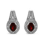 Aretes de botón con detalles de diamante y granate rojo ovalado de 8x6mm en plata de ley, foto 1