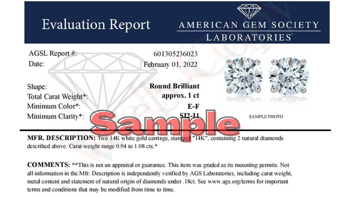 1 Ct. T.W. AGS Certified E-F Color, SI2-I1 Clarity Diamond Solitaire Stud Earrings in 14K White Gold, photo 5