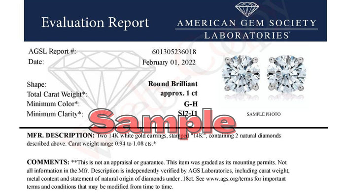1 Ct. T.W. AGS Certified G-H Color, SI2-I1 Clarity Diamond Solitaire Stud Earrings in 14K White Gold, photo 5