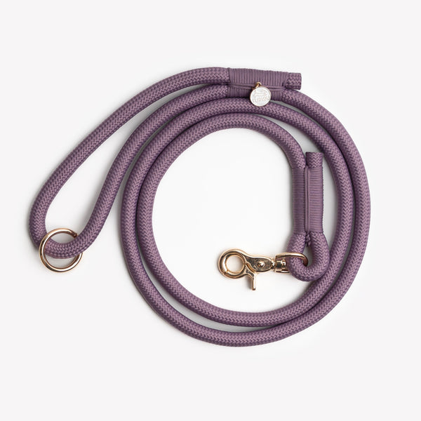Lilac braided rope leash, coiled