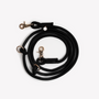 Black hands-free braided leash, coiled