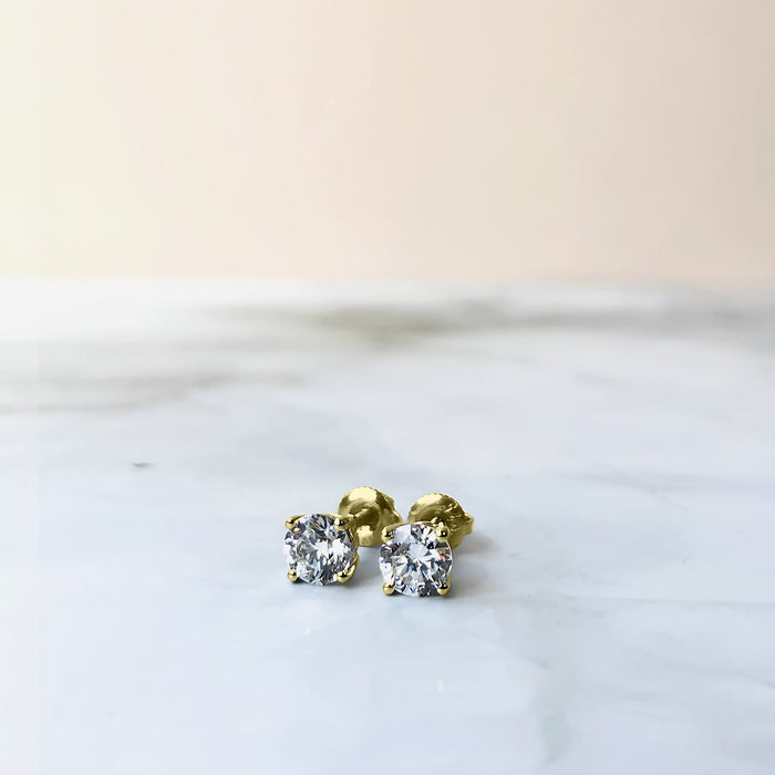 Round Lab-Grown Diamond Solitaire Stud Earrings with Screw Backs in 14K Gold