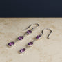 Aretes colgantes con amatista morada ovalada de talla tablero de ajedrez en plata de ley, foto 5