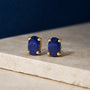 Aretes de botón con gema y piedra natal talla ovalada de 5x3 mm en oro de 14K, foto 18
