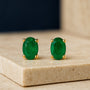 Aretes de botón con gema y piedra natal talla ovalada de 5x3 mm en oro de 14K, foto 17