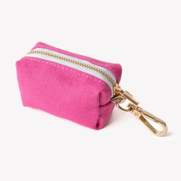 Magenta poop bag holder, zip pouch close-up