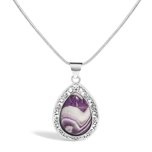 Collar con colgante de lágrima chevrón con amatista en plata de ley, foto 1
